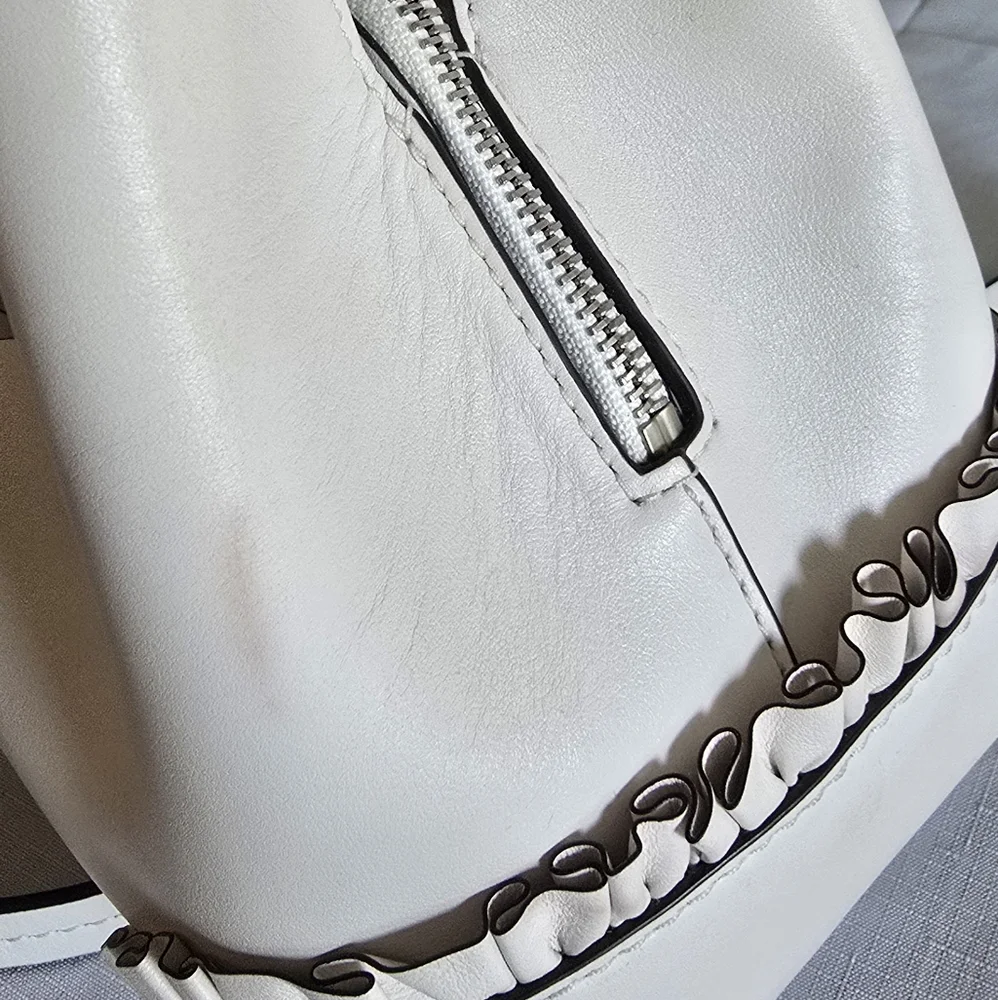 Michael Michael Kors Mercer Gallery Bag Ruffled White Leather Satchel Purse - Picture 9 of 16
